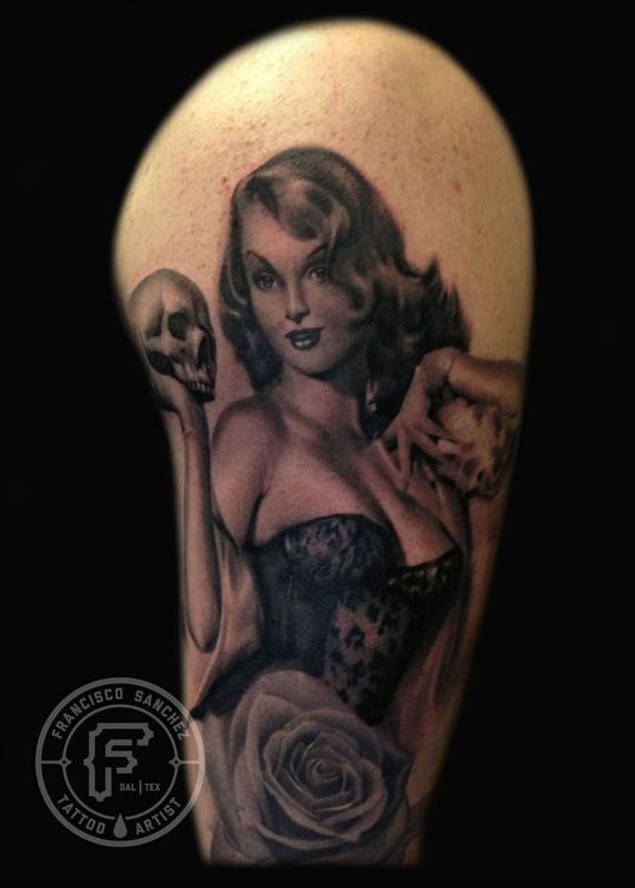 Francisco Sanchez - pinup with skull